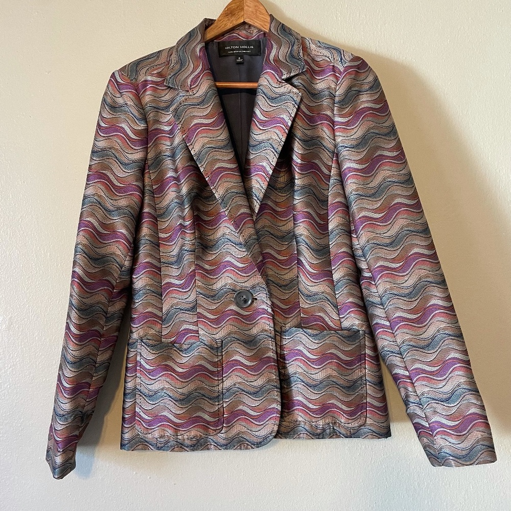 Hilton Hollis‎ Wavy Stripe Metallic Sheen Blazer Jacket Size 8
